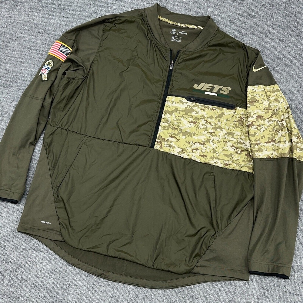 New York Jets Nike Jacket‎ Mens 2XL Salute To Service Shield Camo 1/2 Zip Flag
